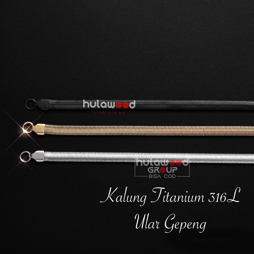 Kalung Rantai Titanium 316L Premium Stainless Anti Karat Pria Wanita ULAR GEPENG - Kalung Rantai pendant
