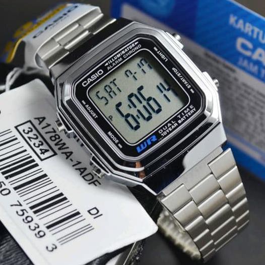 Jam Tangan Casio Original Pria Wanita Casio Digital A-178WA-1 Rantai