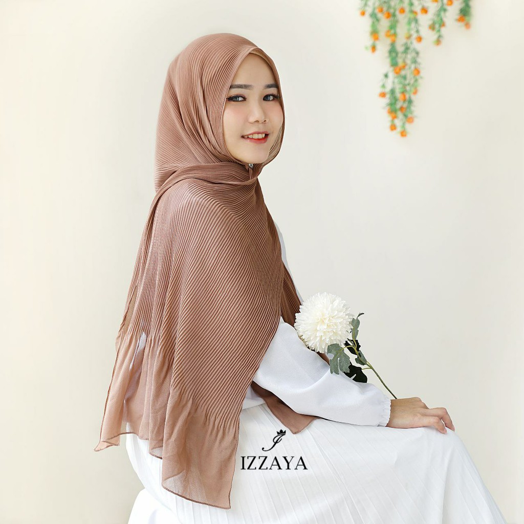 Hijab pashmina plisket ceruty baby doll jahit tepi kerudung pasmina plisket premium Alena Pleated Sh