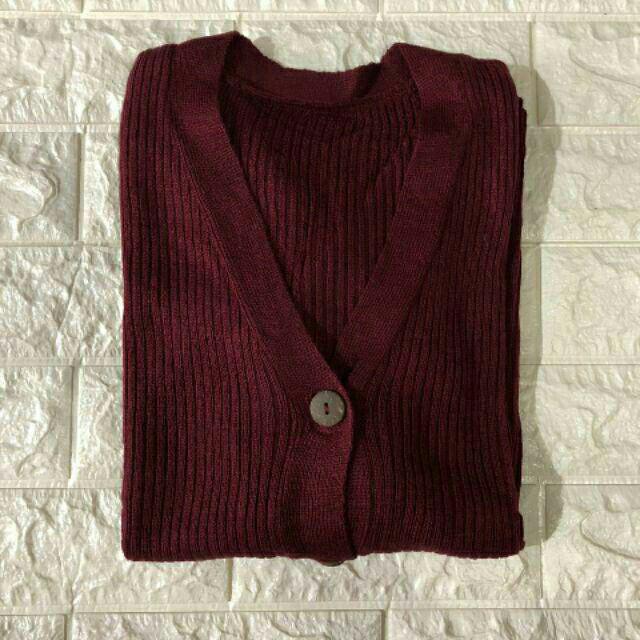 cardigan crop rajut burgundy