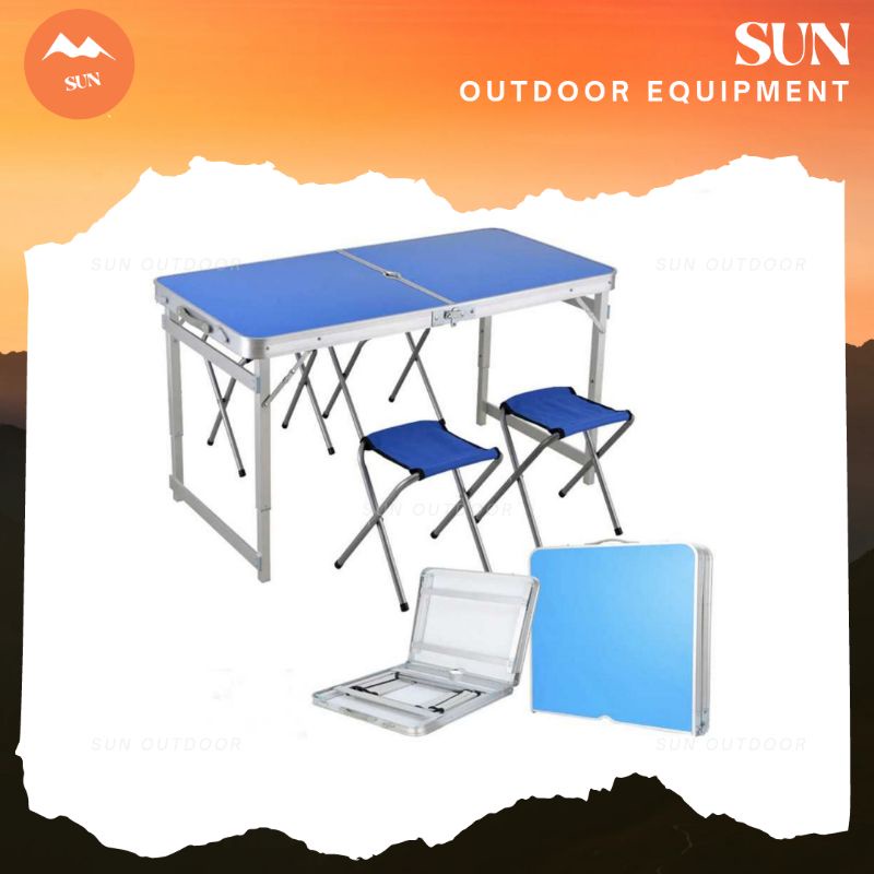 Meja Koper Kursi Lipat Set 4 Kursi Kaki Kotak - Kursi Meja Lipat Camping Set Outdoor Portable BEST S