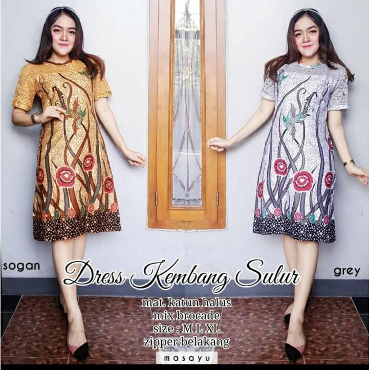 Batik Dress Kembang Sulur Broklat Modern Kekinian  Baju  