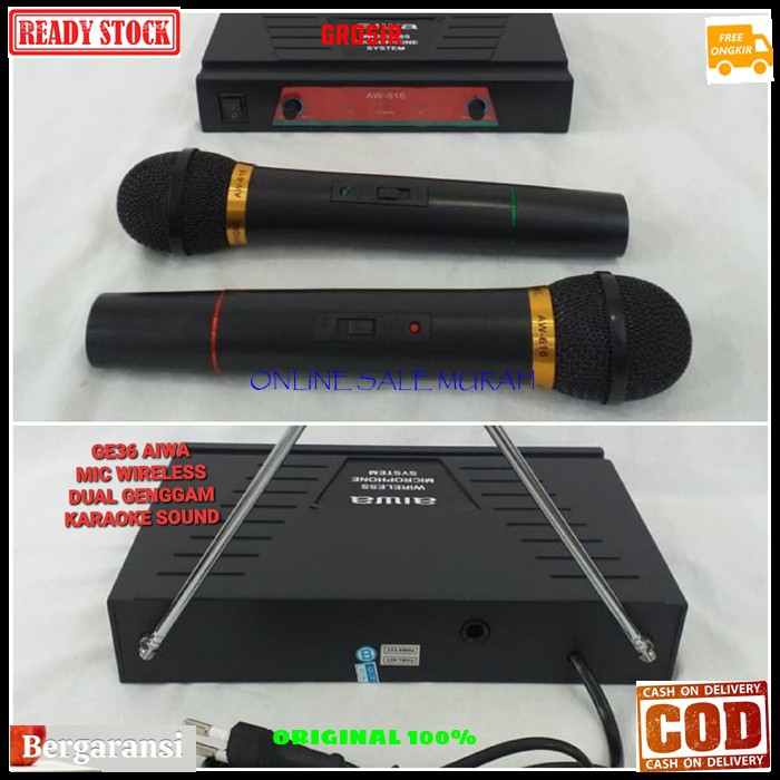 G36 Aiwa naiwa mic wireless system wireles sistem karaoke vokal vocal microphone mic mikrophone profesional pro sound audio panggung dj studio G36  1receiver +2 mic BISA DIGUNAKAN SEGALA JENIS AUDIO SOUN  Sepasang 2 unit mic handle pegang jarak 20 - 30 me