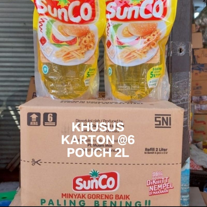 

minyak goreng 2 liter sunco untuk 1 dus/karton isi 6 pouch murah