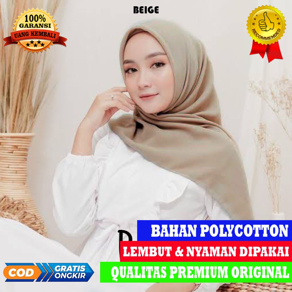Kerudung Segi Empat Polos Hijab Pollycotton Jilbab Polos Hijab Polycotton Warna Beige