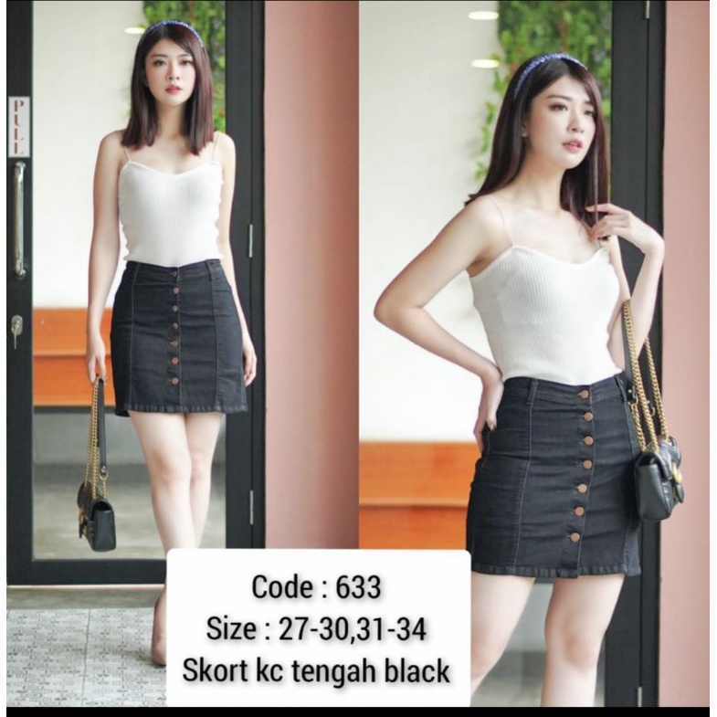 ROK SKORT KANCING TENGAH BLACK / HITAM JEANS MELAR size 27-34