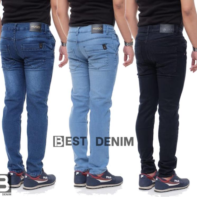 LWB Celana jeans pria panjang slim fit levis hitam pensil standar reguler jumbo ➠ ➠