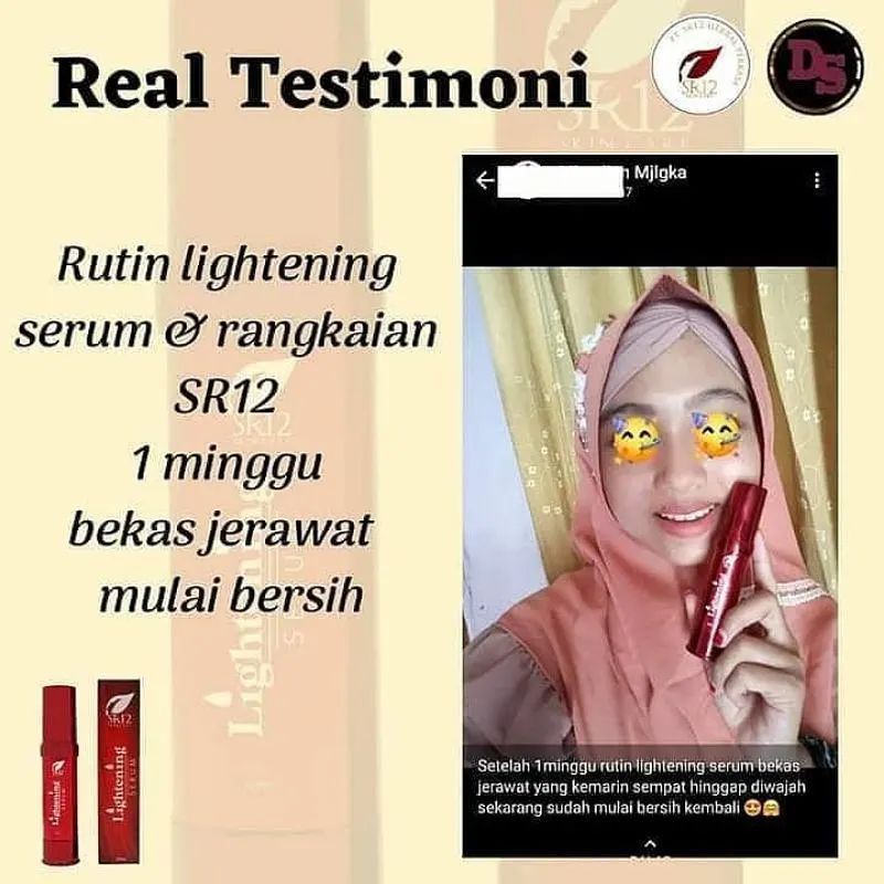 SERUM PEMUTIH SR12 HEMPAS FLEK HITAM / SERUM GLOWING / LIGHTENING SERUM SR12 / MEMUTIHKAN WAJAH ALAMI / BRIGHTENING SERUM