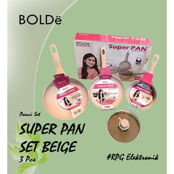 Panci Set BOLDE Super Pan Granite Set 3 + 1 Pcs Beige  Wok Pan Keramik