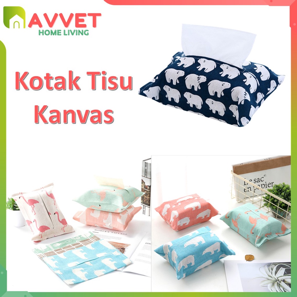 AVVET Kotak Tisu Kanvas Tempat Tisu Kain Kotak Tissue Mobil Serbaguna Cover Sarung Tisu Ruang Tamu Karakter Lucu Murah Import