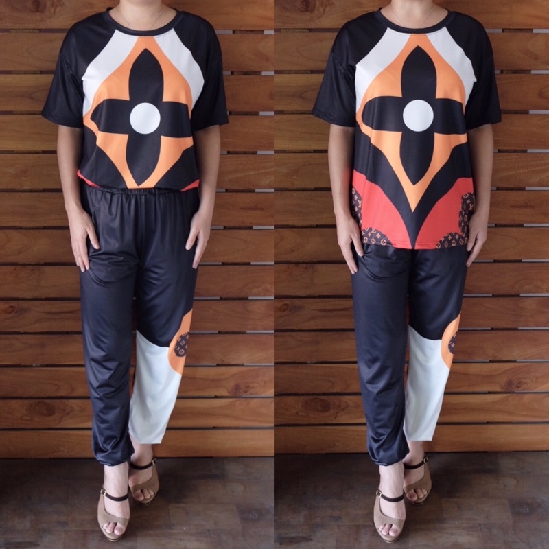 setelan jogger wanita santai motif