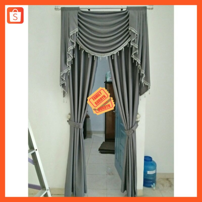 Gorden pintu  Gorden jendel model Gelombang Abu Lebar 1 Meter Poni Gelombang Minimalis Gordeng Horde