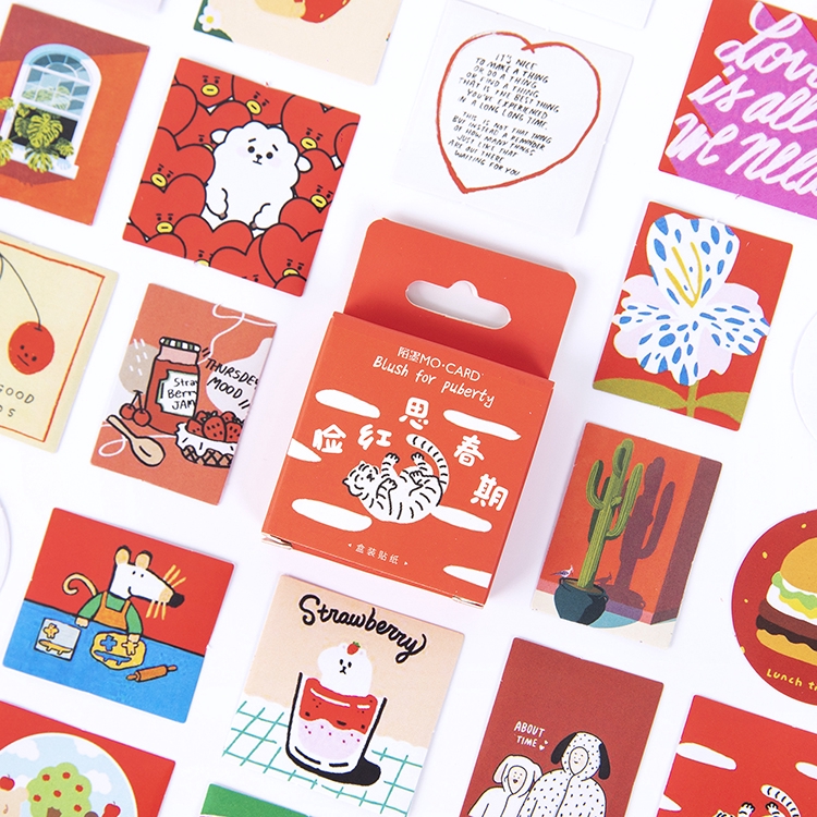 Mohamm 45 PCS Boxed Stickers Cartoon Animal Cute Avocado Decoration Sticker Flakes Scrapbooking School Supplies-B