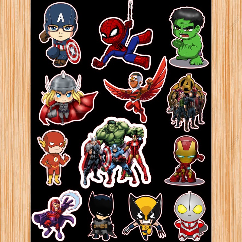 

Stiker kartun Super Hero chibi isi 13 pcs