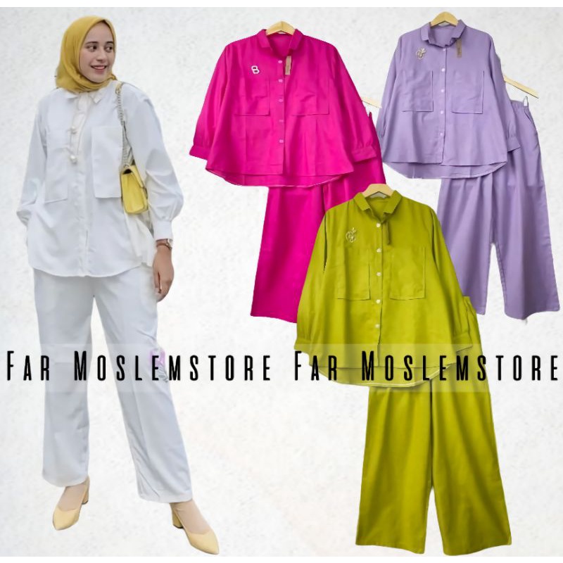 SAVILA SET MUSLIMAH LINEN RAMI/SETELAN TUNIK &amp; PANTS DIANA SET/SETELAN REMAJA CELANA HIGHT WAIST &amp; ATASAN KEMEJA/FAR MOSLEMSTORE