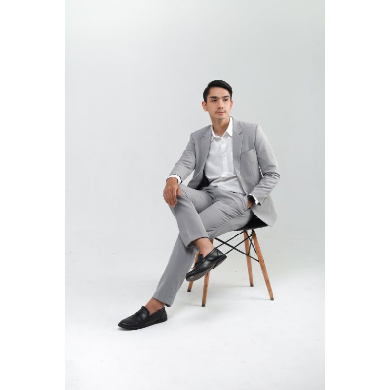 Mubeng Elegant Jas Slimfit Soft Grey / Jas Pria Slimfit (FREE COVER JAS EKONOMIS)