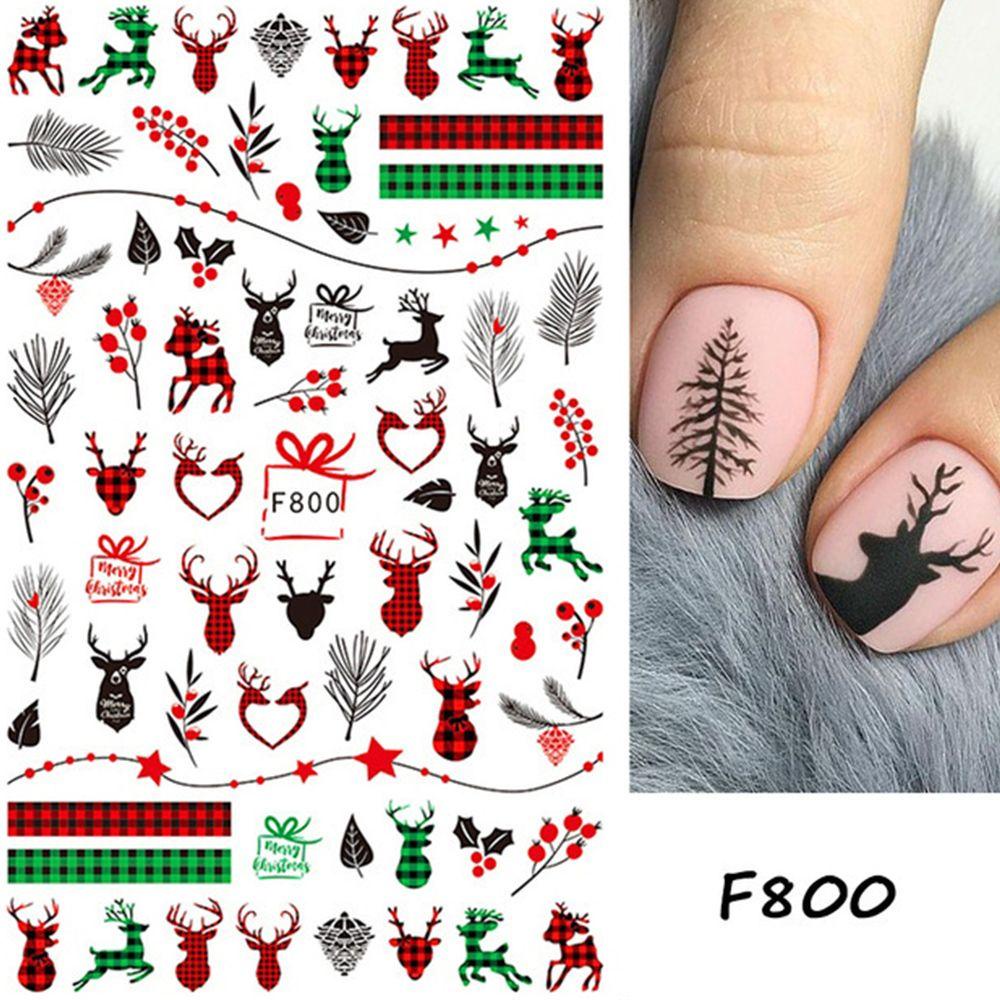 Stiker Kuku Motif Kartun Rusa Snowflake Pohon Natal Untuk Dekorasi Nail Art