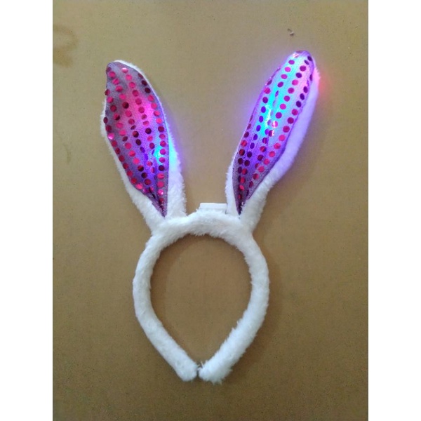 Bando kelinci bulu halus led 3 modes RGB light