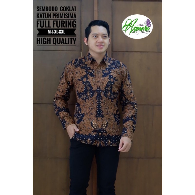 KEMEJA BATIK PRIA TERBARU WARNA COKLAT SEMBODO COKLAT LAPIS FURING KATUN HALUS SRAGENAN FULL FURING