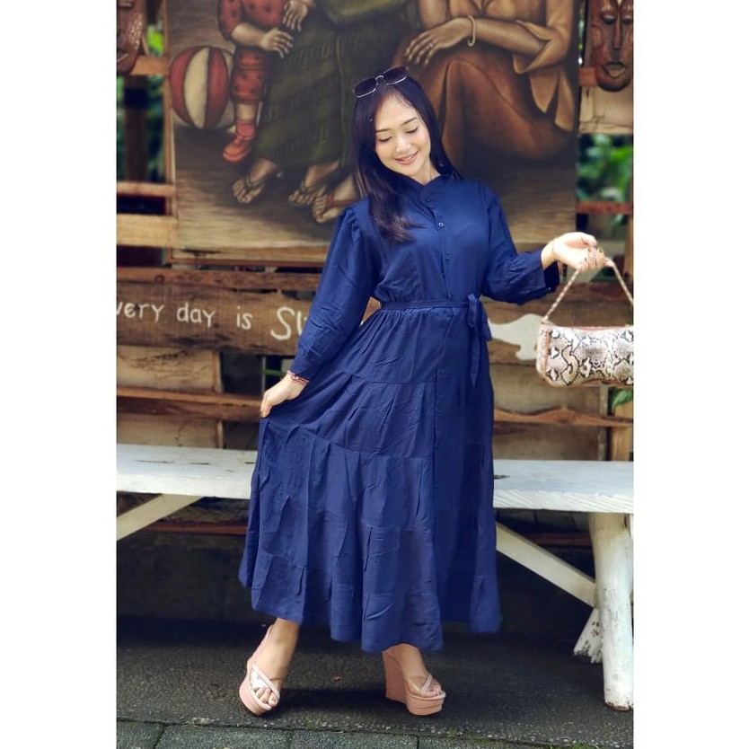GAMIS BALI RAYON POLOS RAMPEL-navy