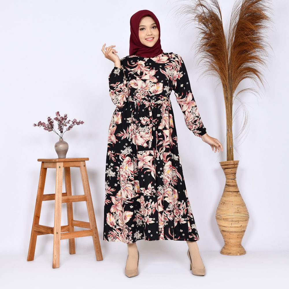 Midi Dress Wanita, Semi gamis Busana Muslimah Busui Katun Rayon