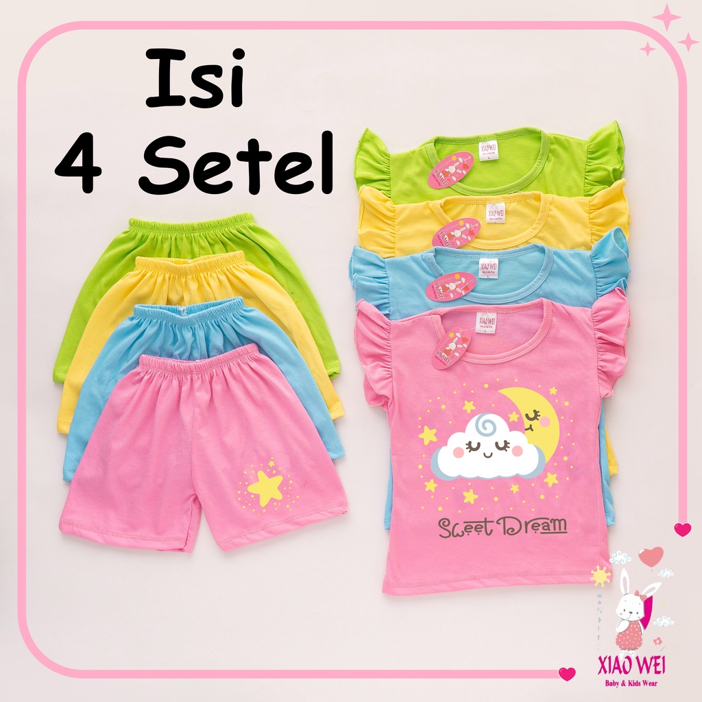 ( ISI 4 SETEL)  Setelan Anak Perempuan Ruffle Sweet Dreams/ Setelan Bayi Perempuan / Baju Anak anak perempuan / Baju Bayi 0 6 bulan/ Baju Anak Perempuan/ Pakaian Anak Bayi Perempuan 0 - 4 Tahun