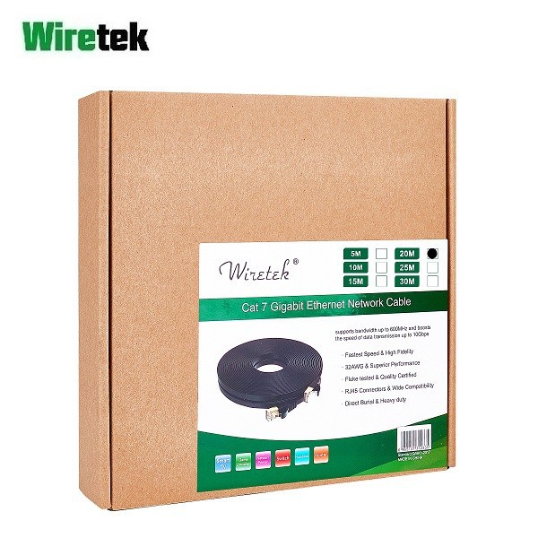 WIRETEK Kbael LAN Cat 7 Gigabit Ethernet Network FLAT Cable 20 meter