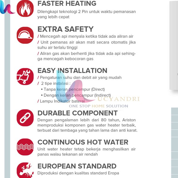 FAST R (GAS) Ariston Water Heater Penghangat Air Pemanas Air