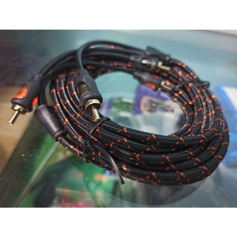 KABEL RCA 2 JALUR AUDIO MOBIL 5METER TRANSPARANT BERKUALITAS EMBASSY