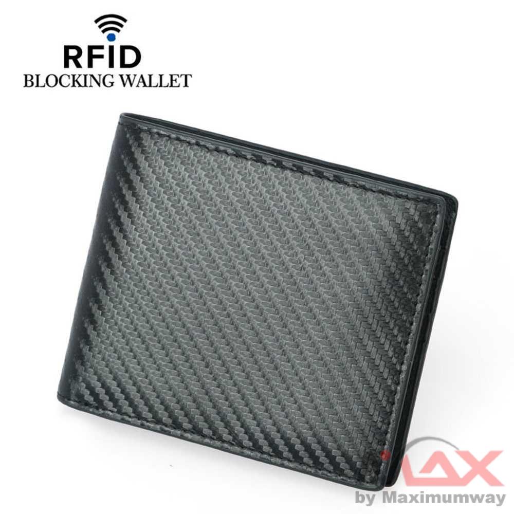 Dompet Lipat Pria dengan Anti RFID Blocking Anti Maling Magnetic RFID Aman untuk Kartu ATM Credit Card Emoney Trans Jakarta Kartu Akses Masuk Genuine Leather Men's Card Holder Carbon Fiber Grain Anti-theft Brush Wallet Cowhide Short RFID Wallet