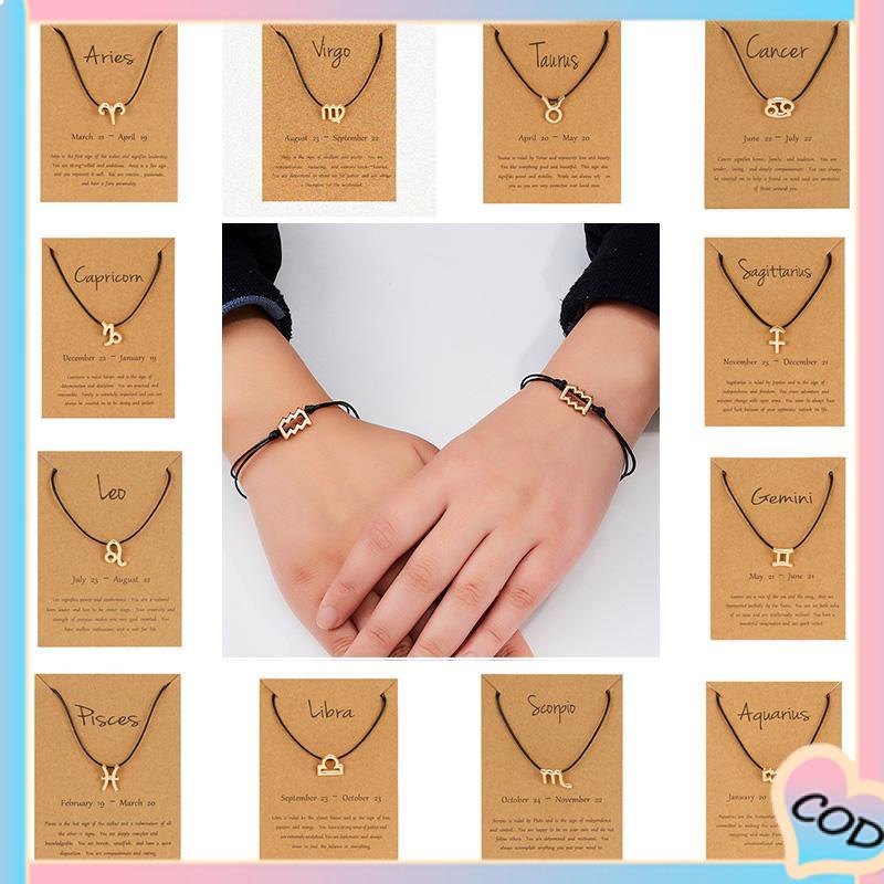 COD❤️ 12 Constellation Gelang Anyaman Wanita/pria Unisex Gelang Pesona Zodiak Yang Dapat Disesuaikan-A.one