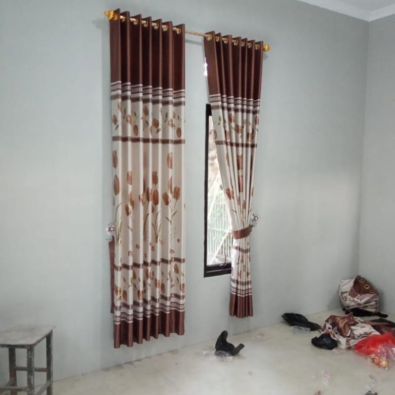 Gorden Blackout import motif bunga tulip hordeng jendela pintu minimalis