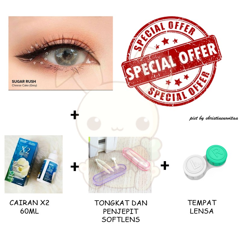 Paket Softlens X2 EXOTICON SUGAR RUSH 14.2mm (Normal) + X2 60 ml + Penjepit / Pinset