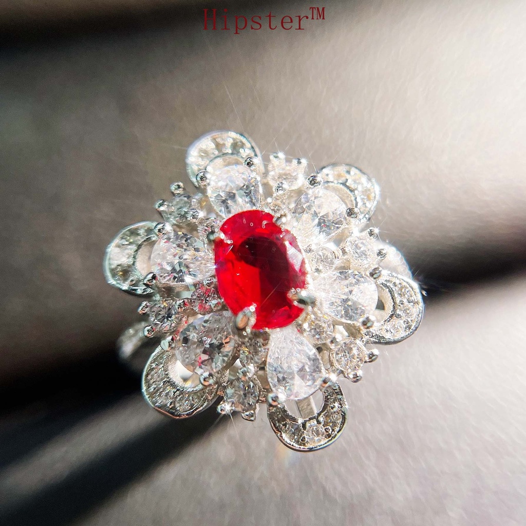 Hot Sale Fashion High-End Creative Design Natural Ruby Flower Ring