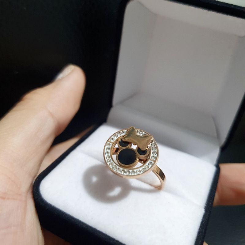 Cincin Titanium Asli Rosegold Motif Mickey Premium Quality Anti karat Stainless steel 02