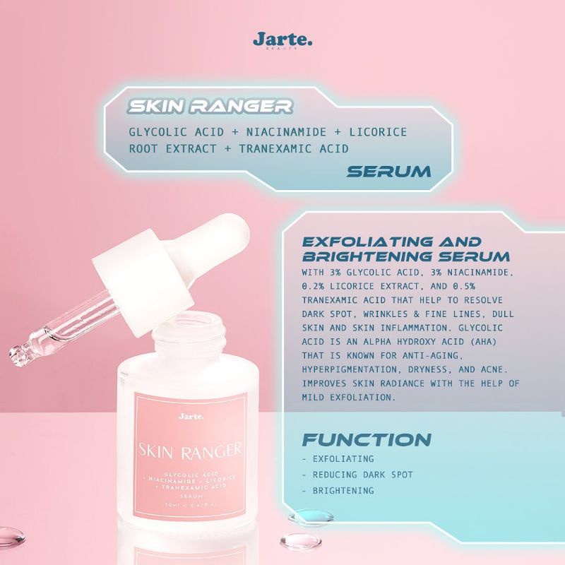 (GOSEND/COD) JARTE SKIN RANGER GLYCOLIC ACID + NIACINAMIDE + LICORICE + TRANEXAMIC ACID SERUM - BAKUCHIOL LUXURIOUS FACE OIL - NIACINAMIDE + GINSENG + COLLAGEN SERUM - MUGWORT + 2 CERAMIDE - 4HA + PROPOLIS + CHAMOMILE - SERUM JERAWAT PEMUTIH - EXFOLIATING