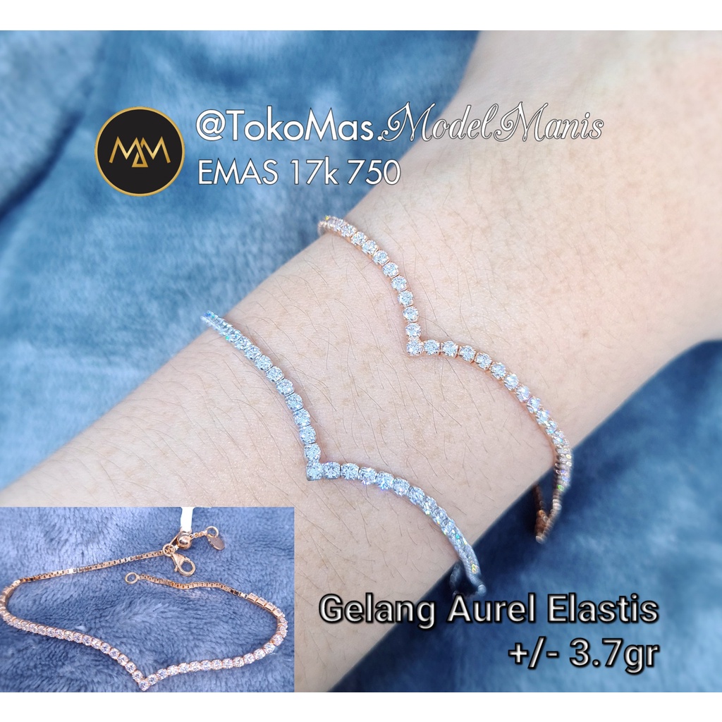 Gelang Serut Aurel elastis emas putih dan rosegold 750 kadar 17k