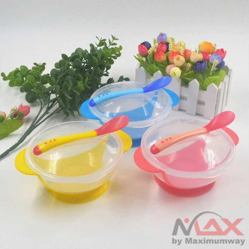 Mangkuk Bayi nempel di meja Anti Tumpah meja plus Sendok Alat makan bayi piring bayi mangkok BABIES Mangkuk Makan Bayi Batita Suction Bowl - PP13M Baby Sucker Bowl Children's Tableware Baby Learning Dish with Bowl Set PP Temperature Sensing Baby Feeding