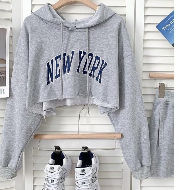 SHOPEE 11.11 SWEATER HOODIE WANITA - NEWYORK CROP HOODIE OVERSIZE - HODIE WANITA [KODE 335]