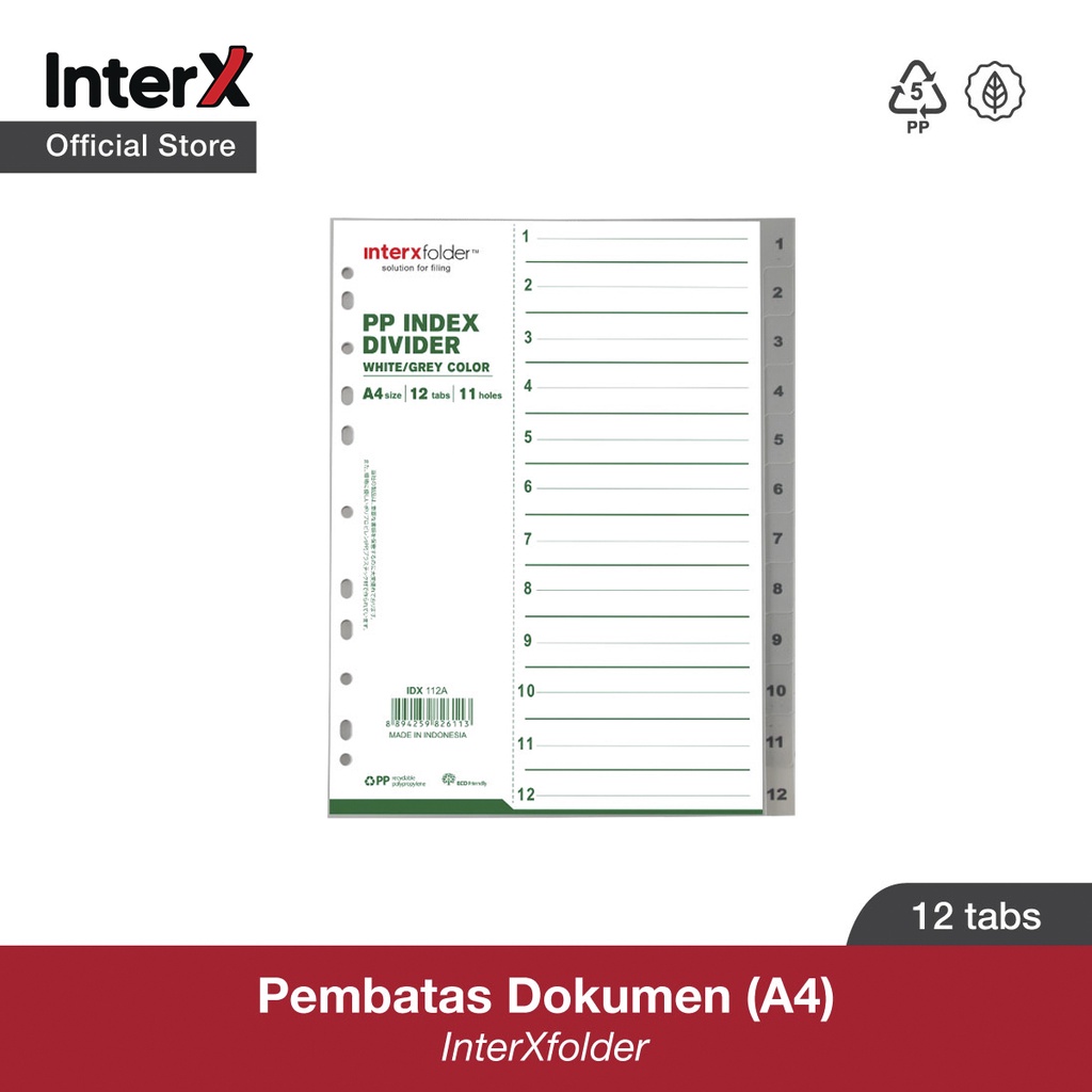 

InterX Folder PP Index Divider / Pembatas File Urutan Angka 1-12 Tab A4