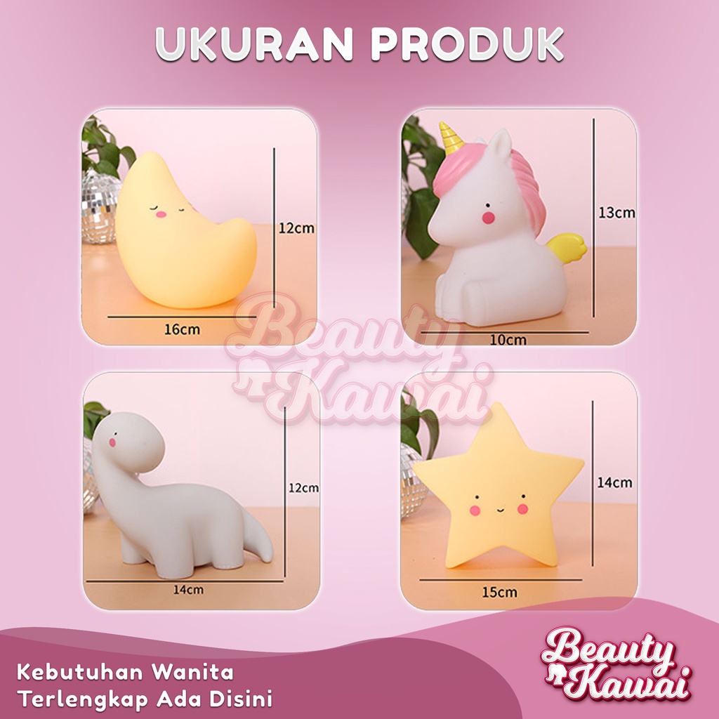 Lampu Tidur LED 3D Lamp Karakter Lucu Unicorn Bintang Dinosaurus Bulan