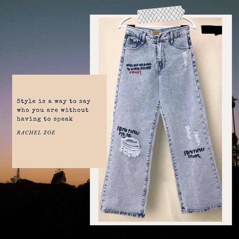 Celana Jeans Kulot Ripped Jeans HW Wanita