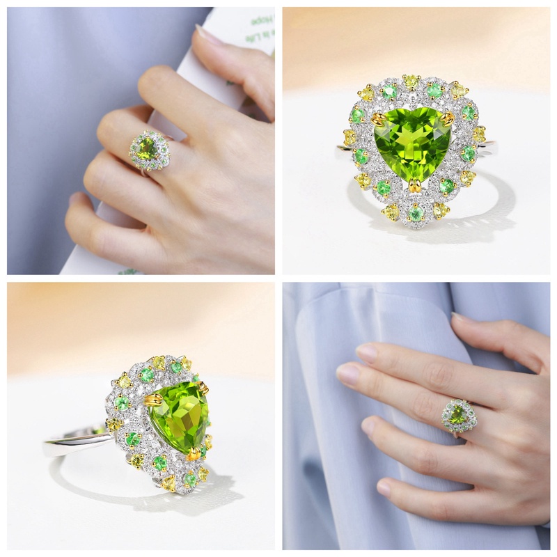 Fancyqube Cincin 925 Silver Bentuk Hati Aksen Batu Permata Turmalin Warna Hijau Zaitun Untuk Wanita