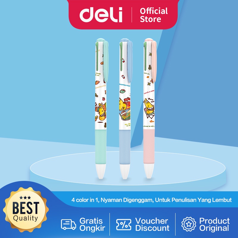 

Deli Larva Ballpoint Pen / Pulpen Cetek 0.7mm Tinta 4 Warna dengan Ujung Tip Bundar dan Grip Karet EQ171