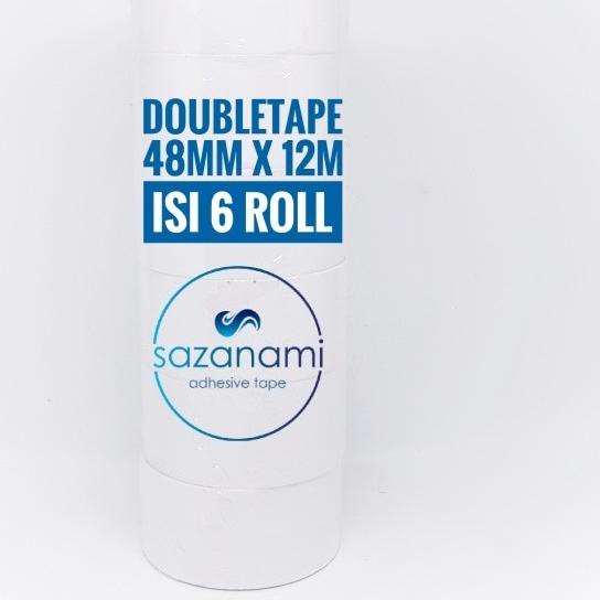 

☋ DOUBLE TAPE 2" 48MM x 12 M DOUBLETAPE KERTAS PUTIH SAZANAMI ISI 6ROL ☈