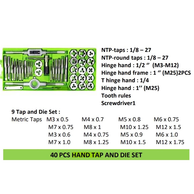 HAND TAP DIE SET 40PCS/SET KENTARO JAPAN QUALITY