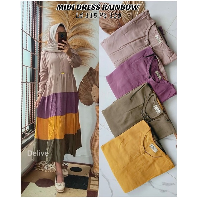 Midi dress rainbow/midi dress pelangi/midi dress premium/midi dress terlaris