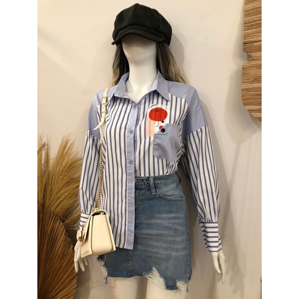 Blouse Kemeja BKK TShirt Garis-Garis Salur Import // Baju Atasan Kemeja Wanita Bahan Katun Warna Bir