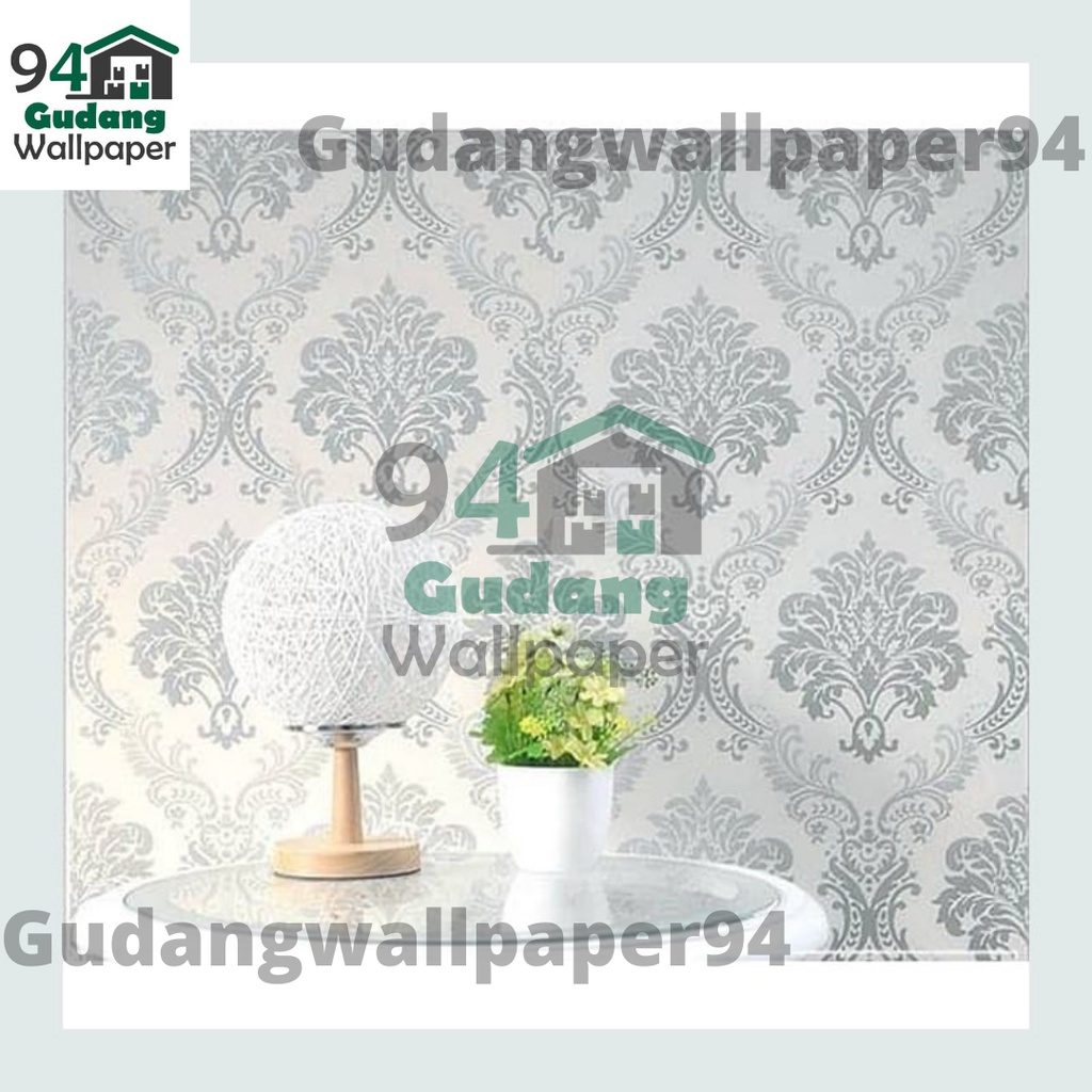 (PROMO COD) Wallpaper Dinding Motif Cream and Silver Best Quality / Wallpaper Dinding Motif Kembang