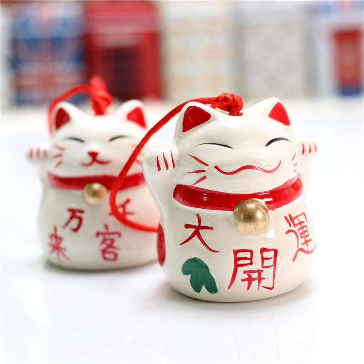 MANEKI NEKO LUCKY CAT LONCENG KERAMIK PUTIH KECIL